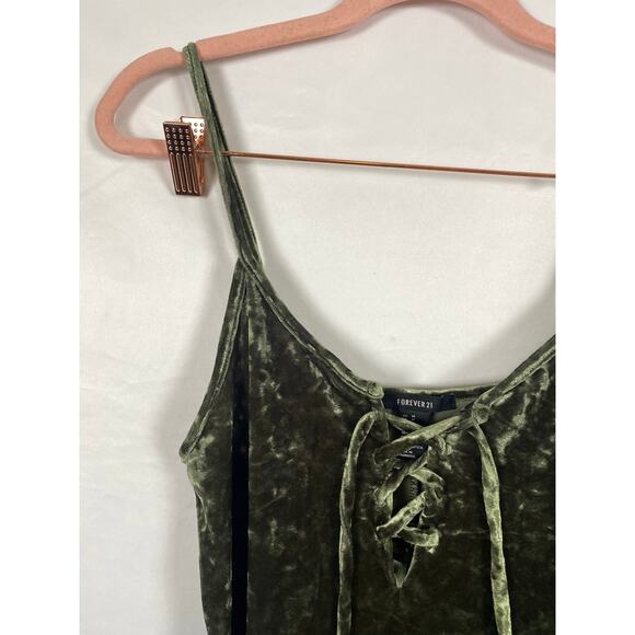 Forever 21 Women Green Velvet Slio Mini Dress Tie Front Spaghetti Strap Size M - Picture 8 of 9